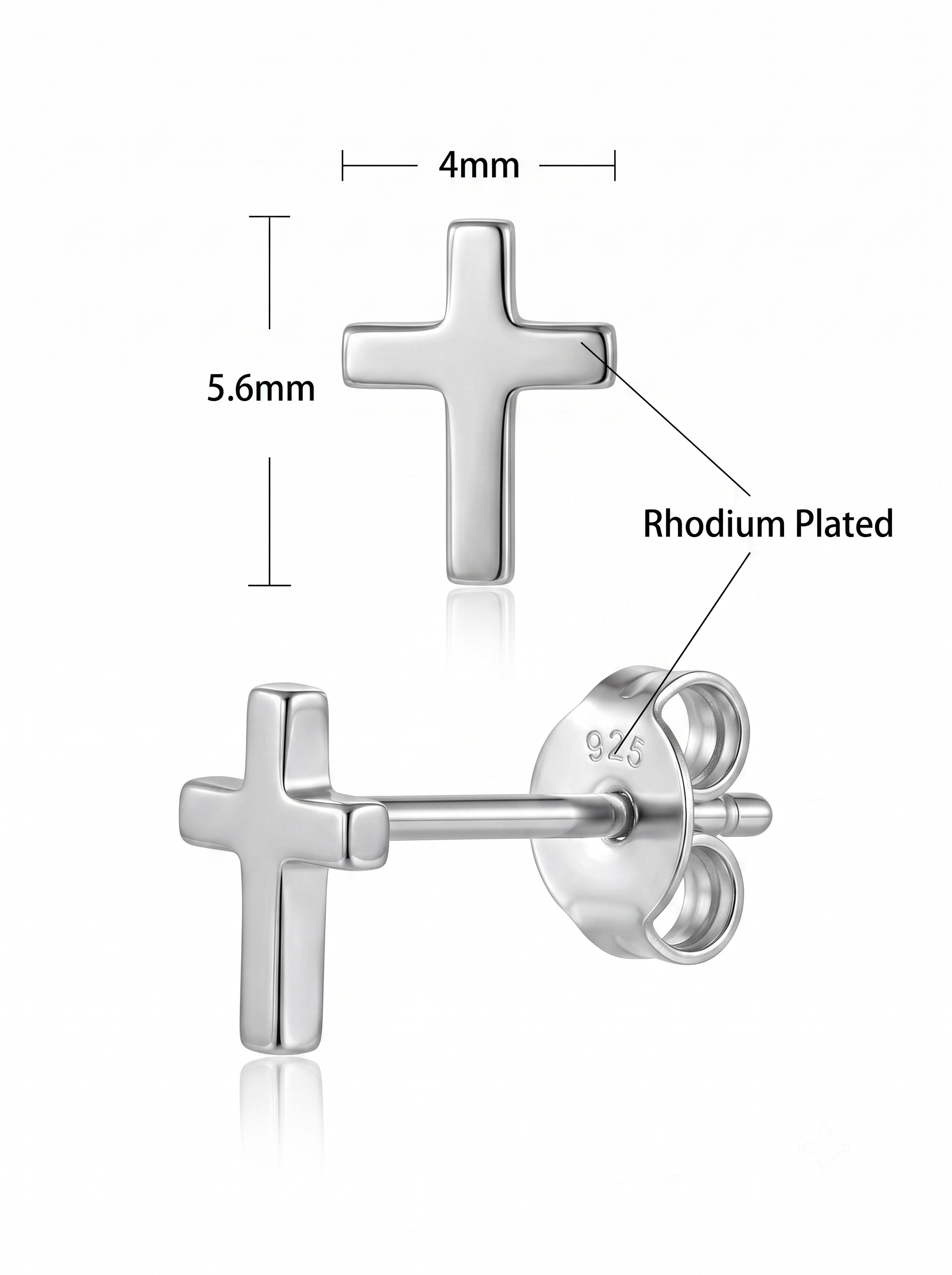 Kreuzohrringe 925 Silber Stecker 4 x 6 mm